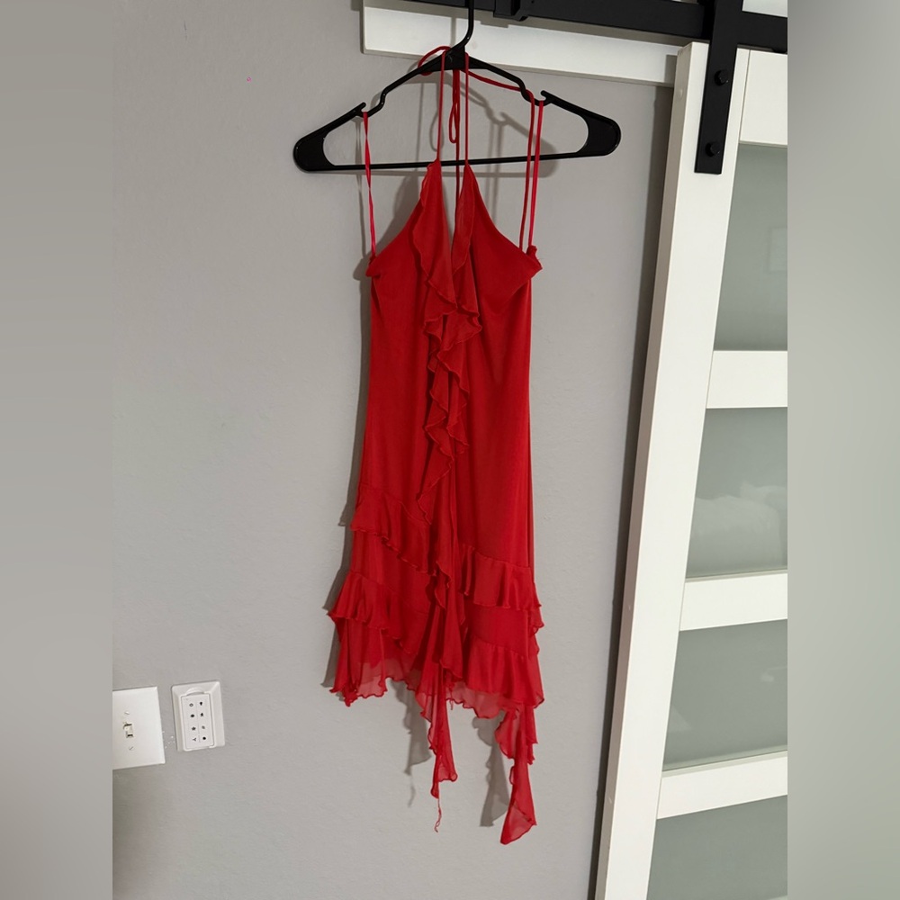 Fig Ruffle Mini Dress Red - Size 6 - Picture 4 of 5